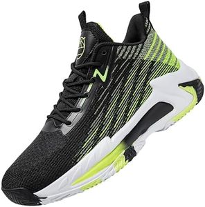 Beita High Upper Basketball Shoes for Men Sneakers Breathable Sports Shoes Anti Slip, Black/Green, 10 X-Wide