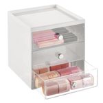 mDesign Plastic Makeup Organizer Storage Station Cube with 3 Drawers for Bathroom Vanity, Cabinet, Countertops - Holds Lip Gloss, Eyeshadow Palettes, Brushes, Blush, Mascara - Light Gray/Clear