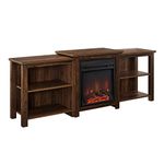 Walker Edison Tiered Wood Fireplace TV Stand with Open Shelves for TV's up to 80" Flat Screen Universal TV Console Living Room Storage Shelves Entertainment Center, 70 Inch, Dark Walnut