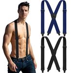 Janmercy 2 Pcs Under Clothing Suspenders for Men Airport Suspenders Plastic Clips Hiking Hidden Suspender for Men, Black, Navy Blue, One Size