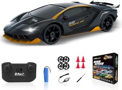 YUAN PLAN RC Drift Car, 1/24 Remote Control Car 4WD RC Cars for Kids, 2.4GHz Hobby Racing Car Toys Drifting RC Car with LED Light Rechargeable Battery and Drift Tires Toy Cars for Boys Black