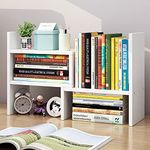 Esilihom Desk Shelf, Adjustable Book Shelf for Desk, Desktop Bookshelf, Small Bookcase, White