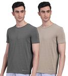 FREECULTR Men's Bamboo Undershirt Anti Microbial Anti Odor Breath tech Super Soft & Comfort Fit Lounge wear and Sleep wear T-Shirt - Size XL Pack of 2-Charcoal,Beach Sand