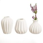 Royal Imports Ceramic Bud Vase, Small Single Stem Flower or Rose Centerpiece, Mini Decorative Floral Holder, Rustic Farmhouse Home Decor, Kitchen, Fireplace, Shelf - White - Set of 3