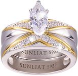 SUNLIAT Wedding Engagement Rings for Women, 925 Sterling Silver Marquise Cut Cubic Zirconia Bridal Rings Set, Wedding Band Promise Rings for Her Simulated Diamond Anniversary Ring