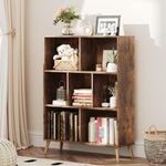 COTUBLR 7 Cube Bookshelf, 3 Tier Mid-Century Rustic Brown Bookcase with Legs, 31 inch Wooden Book Shelf, Toy Storage Organizer, Floor Standing Display Cabinet Rack for Bedroom, Living Room, Office