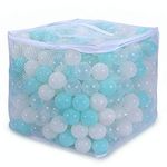 PlayMaty Ball Pit Balls -400 Pieces Colorful Plastic Ocean Ball Crush Proof Stress Balls for Kids Playhouse Pool Ball Pit Accessories 2.3Inches (Light Blue+Beige+Transparent)