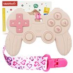 BIGSPINACH Cool Remote Game Control Teething Toy for Babies 0-6 6-12 Months,Game Controller Teether for Gamer Parents,Baby's First Valentines Day Gifts,Silicone Remote Chew Toys(Pink)