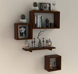 FABULO Wooden Floating Wall Shelf with 4 Shelves - MDF Wall Mounted Shelf for Living Room, Bedroom, Office Decor - Display Rack for Books, Kitchen Wall Storage Unit - Brown, Set of 4