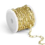 ALEXCRAFT 12 Feet 14K Dainty Gold Plated Brass Paperclip Chain Link Necklace Bulk for Jewelry Making