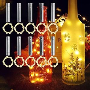 TINYOUTH 10PCS Bottle Lights with Cork Warm White Light, 2M/6.5FT 20 LED Wine Bottle Lights Steady on, Battery Operated Bottle String Light for DIY Bottle Party Wedding Christmas Decor