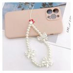 SHILPMART Keychains Cute Colorful Plastic Bow White Imitation Pearl Women Mobile Phone Decoration Anti-Lost Lanyard Chain Jewelry Accessory