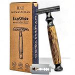 EcoGlide Premium Bamboo Handle Double Edge Safety Razor by NoWasteMan - GunMetal Gray | Balanced Weight | INCLUDES 5 BLADES