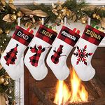 Personalized Christmas Stockings (20 inch) Custom Embroidered Name Linen Burlap Red Tree Snowflake Rustic Farmhouse Fireplace for Family Decorations Holiday 2024 Xmas Gift - 6 Pack