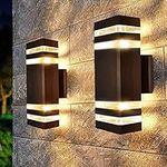 Aultink LED Square Up and Down Wall Light Fixture Outdoor Wall Light Aluminum Waterproof Outdoor Wall Lamps Outdoor Wall Sconce Exterior Lamps for Front Porch Patio Garage (Matte Black no Bulb)