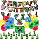 44Pcs Minecraft Birthday Party Decorations for Boy,Mine-craft Happy Birthday Banner,Miner Game Balloons Cake Toppers Hanging Spiral for Kids Boys Miner Gaming Theme Birthday Party Supplies