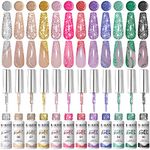 RARJSM Gel Liner Nail Art Reflective Glitter Flash Diamond Liner Gel Polish 12 Colors 5ml Sparkle Silver Hot Pink Black Pigment Painted Stripe Brush Gel Nail Polish UV LED Curing Require Nail Design