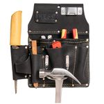 FESA Leather Drywaller's Tool Pouch - 10-in-1 Heavy Top Grain Leather Drywall Pouch with Steel Hammer Loop & Tape Measure Clip - Leather Tool Pouch Fits Belts up to 3" - Handcrafted (Black)