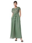 Miss Chase Women's Light Green Round Neck Tulip Sleeve Embroidered Pleated Regular Jumpsuit (MCSS22D15-25-159-06, Light Green, XL)