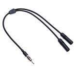 Universal Dual Female DIN Antenna Splitter Cable by Keple | Vehicle Aerial Double Female to Male DIN Plug (Motorola Connector) Car Radio Y Shape Adaptor Lead | FM AM Car Stereo Diversity Converter