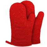 Oven Gloves Heat Resistant - Non Slip Silicone Oven Mitts for Grilling/Cooking/Baking/Barbecue - Silicone Oven Gloves 1 Pair, Red Christmas Oven Gloves