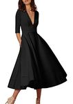 YMING Womens V-Neck Half Sleeve Dress Vintage Swing Dresses A Line Maxi Dress with Pockets Blk S