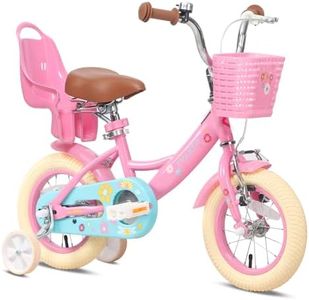 Glerc Maggie 12 Inch Girls Bike Ages 1 2 3 4 Years Old Kids Bicycle Princess Style with Doll-Seat & Basket & Training Wheels & Bell for Birthday, Pink