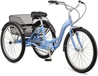 Schwinn Meridian Adult Tricycle Bike, Mens and Womens Three Wheel Beach Cruiser, 26-Inch Wheels, Low Step-Through Frame, Wide Seat, Rear Folding Basket, 1-Speed, Periwinkle