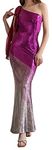 Angel-fashions Women's Asymmetric Ribbon Gradient Sequin Mermaid Long Prom Dress Purple Silver Large