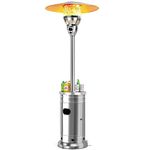 DORTALA Propane Patio Heater, 48000 BTU Stainless Steel Free Standing Gas Outdoor Heater with Wheels, Flameout & Tip-over Protection for Commercial & Residential, Silver