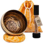 Tibetan Singing Bowl Set Chakra for Yoga, Meditation and Relaxation - Hand-Painted Tibetan Singing Bowl Ø 10 cm, Double-Beater with Felt and Leather, Ring-Cushion, Bag and Instructions