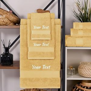 Soleus Personalized 6 Piece Bath Towel Set – Turkish Cotton, Luxury Soft & Absorbent, Monogrammed Towels with Initials, Name & Embroidery, Perfect for Bathroom, Spa, Gym & Beach - Yellow