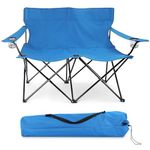 HaSteeL Folding Camping Chair, Double Seat Foldable Camp Chair for 2 Persons, Portable & Large for Outdoor Fishing, Hiking, Travel, Picnic, Beach, Lawn, Patio, Include Storage Bag (Blue)