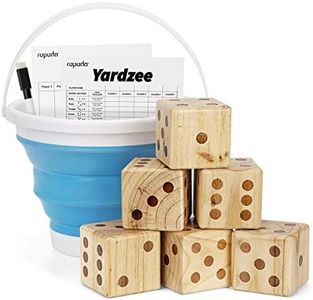 ropoda 3.5" Giant Wooden Yard Dice Set for Outdoor Fun, Barbeque, Party Events, Backyard Games, Lawn Games Includes 6 Dice, Collapsible Bucket, Score Cards & Dry Erase Marker