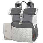 Fisher-Price Multi-Pocket (13) Grey Roll Top Diaper Bag Backpack with Portable Changing Pad, Stroller Straps, Wipes, Bottle, Tablet Pockets, (92592)