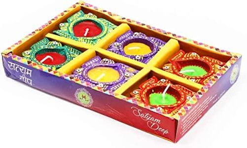 Set of 6 Wax Diya Diwali Decoration Item Gift Terracotta Colorful Handmade Earthen Decorative Clay Diya Wax Lamp Diwali Gift Box Navratri Puja Festival Lighting