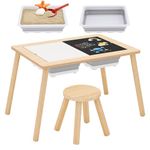 Sensory Table, Toddler Sensory Table, Kids Activity Table and Chairs for Toddlers with 2 Bins, Wooden Play Table with Chalkboard and Whiteboard, Sand and Water Table for Indoor Outdoor Use