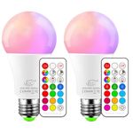 iLC Colour Changing Light Bulb Dimmable 10W E27 Edison Screw RGBW LED Light Bulbs Colour Changing Lights, Mood Light RGB Cool White 5700K Coloured - 12 Color Choices - Remote Controller (Pack of 2)