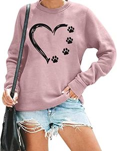 FLOYU Dog Mom Sweatshirt Women Cute Dog Paw Print Pullover Dog Lover Blouse Casual Dog Mama Long Sleeve T Shirt, Light Pink, Small