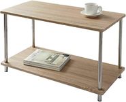Homme Concept - 2 Tier Oak Effect Coffee Table with Storage Shelf for Living Room, Accent Sofa Table, TV Table, Steel Metal Legs, Simple Rectangular Modern Design Minimalist Industrial Cocktail Table.