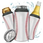 winorax Baseball Tumbler 4-in-1 Can Cooler Baseball Stainless Steel Insulated Tumblers Coffee Travel Mug Cup With Lid Gift Tumblers For Men Women Sports Gifts For Players Fan Coach Lovers