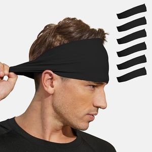 VIMPEP Tenacious Sports Headbands for Men Non Silp Soft Feeling Sweatband Workout Headband for Running,Cycling,Basketball,Tennis,Yoga Fitness Stretchy Quick-Dry Hairband for Unisex 6 Pack Black