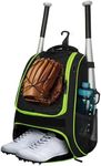 Youth Baseball Bag - Bat Backpack for Baseball, T-Ball & Softball Equipment & Gear, Bat & Glove Holder Gift, Large Main Compartment for Helmet & accessories, Separate Shoes Compartment, Fence Hook