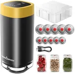 ThermoMaven Mason Jar Vacuum Sealer Kit with 10 Pcs Patented Reusable Lids, 4-in-1 Automatic Vacuum Sealer for Canning Jars, Vacuum Bag, Container, Wine Stopper, One-Handed, Auto-stop, Yellow