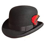 Derby Hat Black Wool Felt Bowler Hat for Men Women, Black, 7 3/8