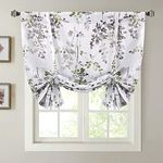 H.VERSAILTEX Blackout Tie Up Curtain - Thermal Insulated Balloon Curtain for Small Window Adjustable Kitchen Tie Up Curtain (Rod Pocket Panel, 42" W x 45" L, Floral Pattern in Grey and Sage)