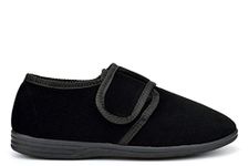 Jo & Joe Mens Cord Slippers With Touch Fastening Strap Black 11 UK