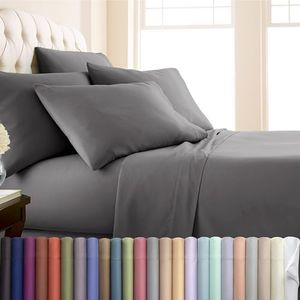 Southshore Fine Living, Inc. 7-Piece Split King Sheets Set for Adjustable Bed, 16-Inch Deep Pocket, Wrinkle-Free Microfiber Bedsheets, Easy Care Fade Resistant Luxury Sheet Set Split King Size - Slate