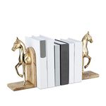 Relaxdays Bookends Set of 2 Decorative Horse Figures for Bookcase Elegant Design H x W x D 26.5 x 9 x 13 cm Natural/Gold