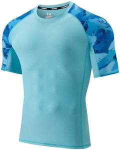 USKOY Men's Rash Guard T-Shirts UPF 50+ Baselayer Short Sleeve Skins Compression Performance Fit Tee 01Shark XL